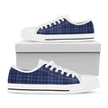 Blue Tartan Pattern Print White Low Top Sneakers