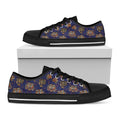Blue Tiger Tattoo Pattern Print Black Low Top Sneakers