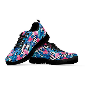 Blue Tropical And Pink Flamingo Print Black Running Shoes