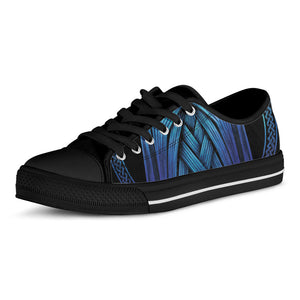 Blue Viking Norse God Odin Print Black Low Top Sneakers