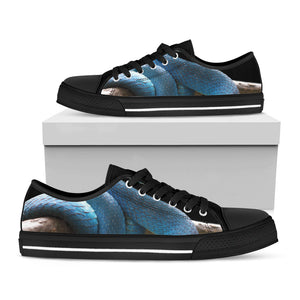 Blue Viper Snake Print Black Low Top Sneakers