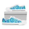 Blue Vishuddha Chakra Mandala Print White Low Top Sneakers