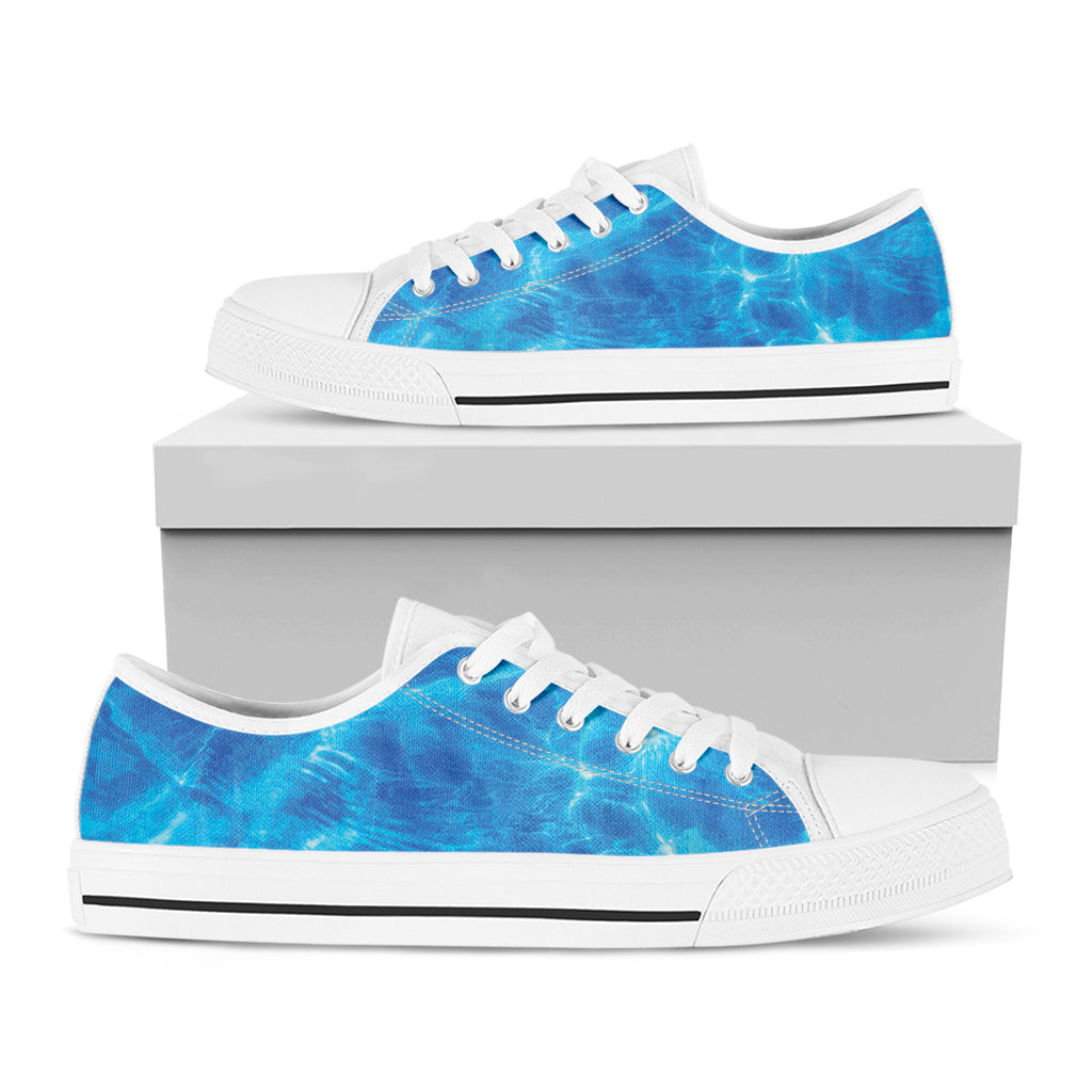 Blue Water Surface Print White Low Top Sneakers