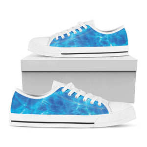 Blue Water Surface Print White Low Top Sneakers