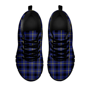 Blue Yellow And Black Plaid Print Black Running Shoes