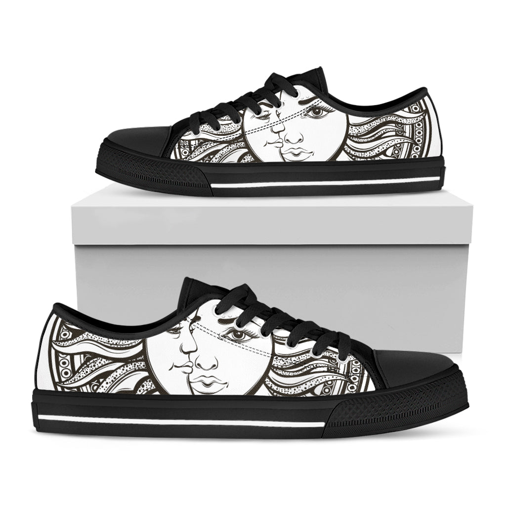 Bohemian Celestial Sun And Moon Print Black Low Top Sneakers
