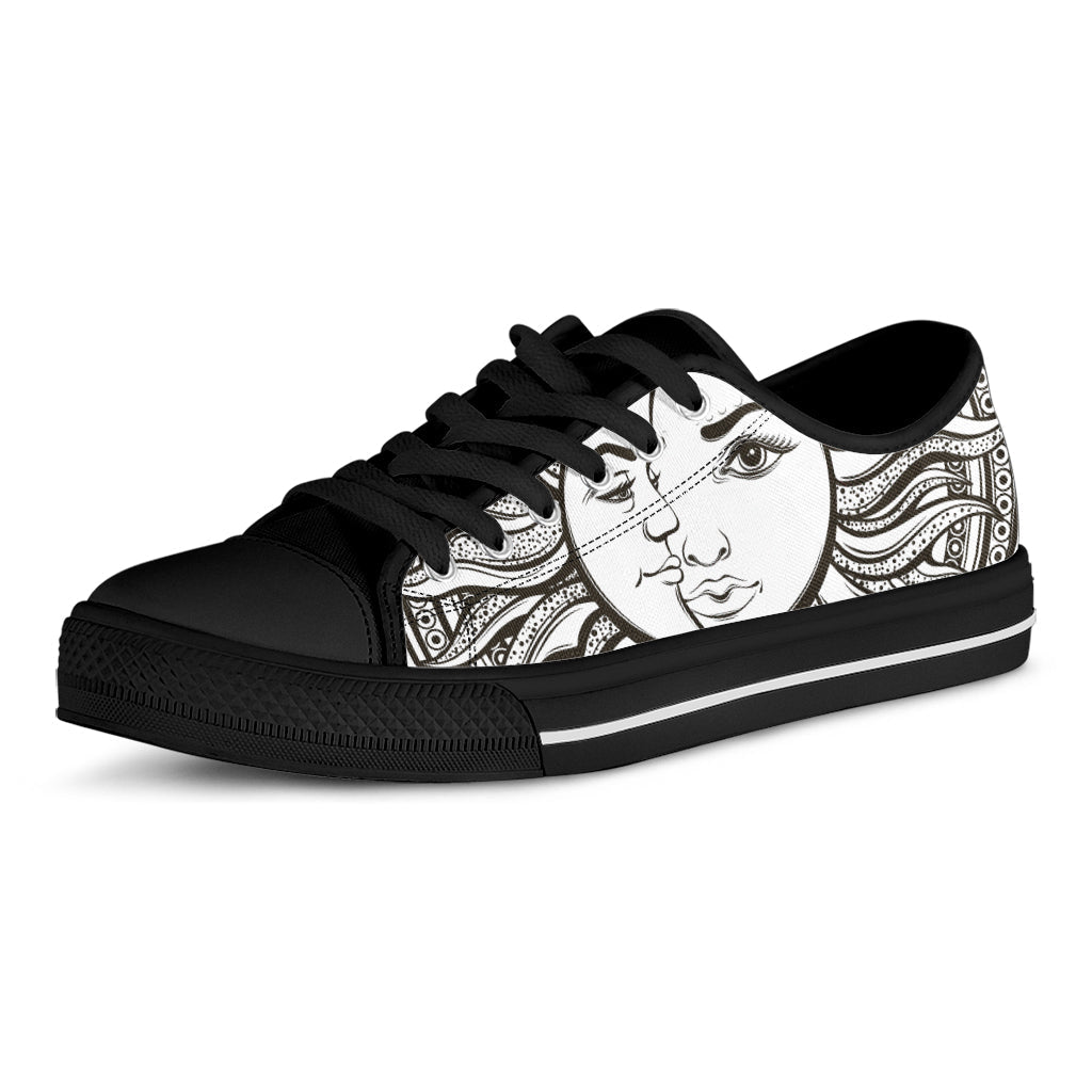 Bohemian Celestial Sun And Moon Print Black Low Top Sneakers