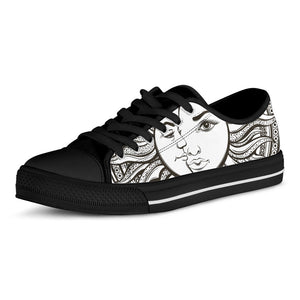 Bohemian Celestial Sun And Moon Print Black Low Top Sneakers