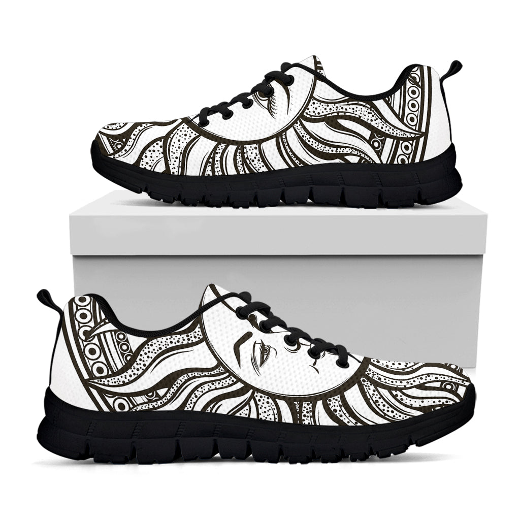Bohemian Celestial Sun And Moon Print Black Running Shoes