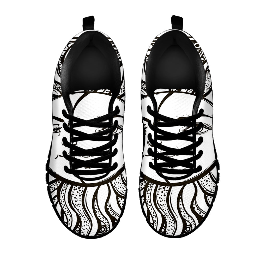 Bohemian Celestial Sun And Moon Print Black Running Shoes