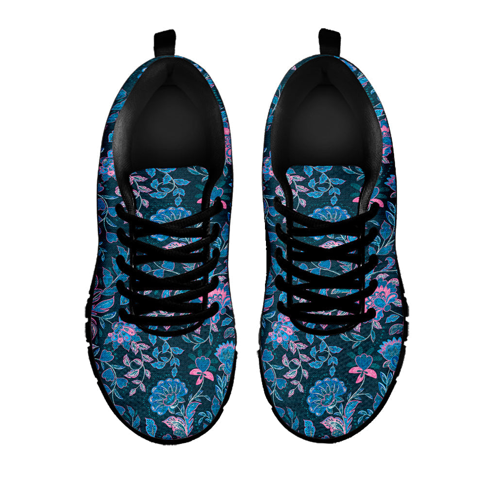 Bohemian Denim Jeans Pattern Print Black Running Shoes