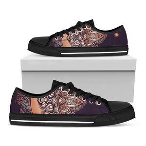 Bohemian Moon And Sun Print Black Low Top Sneakers
