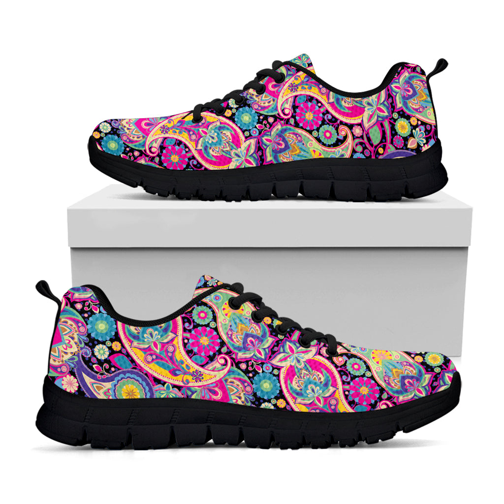 Bohemian Paisley Pattern Print Black Running Shoes