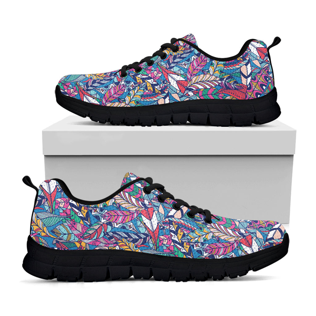 Boho Feather Pattern Print Black Running Shoes