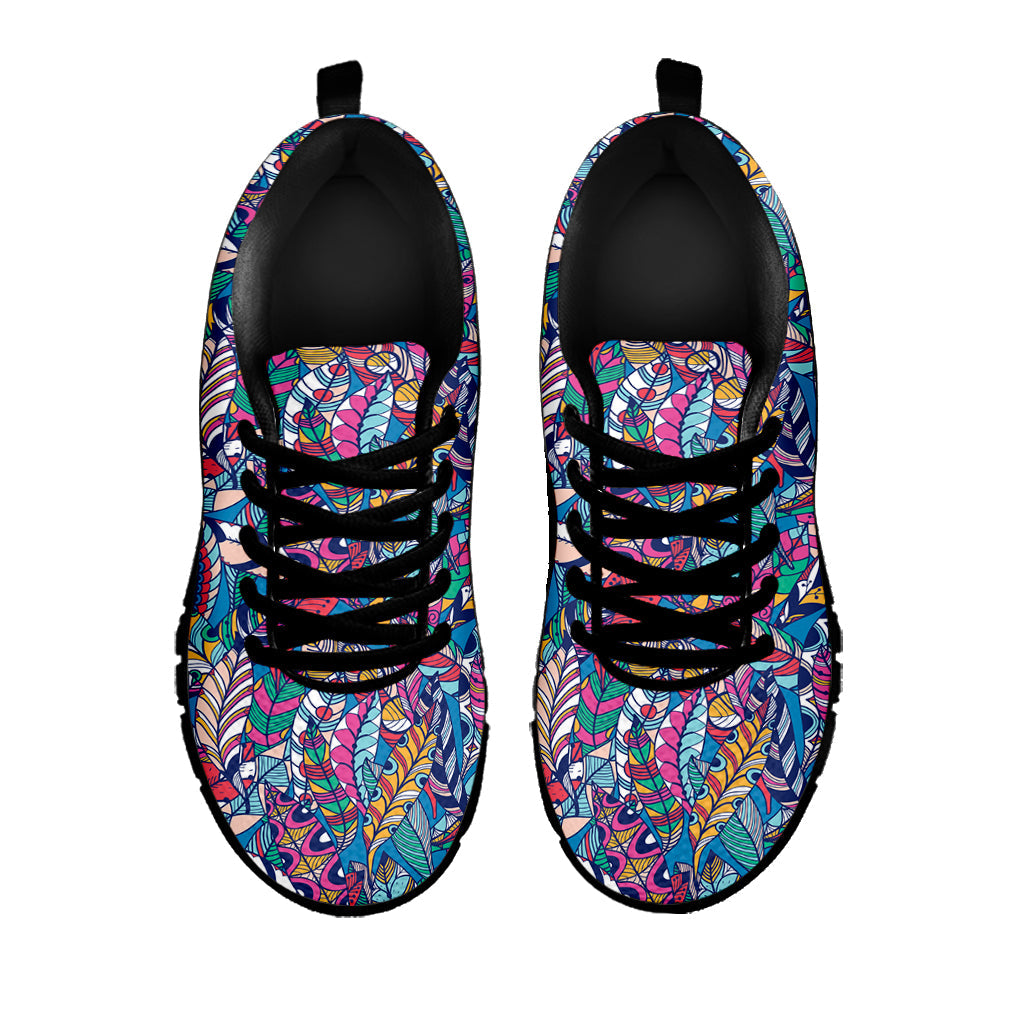 Boho Feather Pattern Print Black Running Shoes