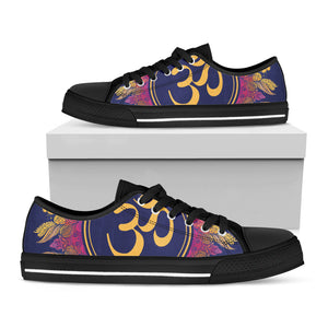 Boho Om Mandala Print Black Low Top Sneakers