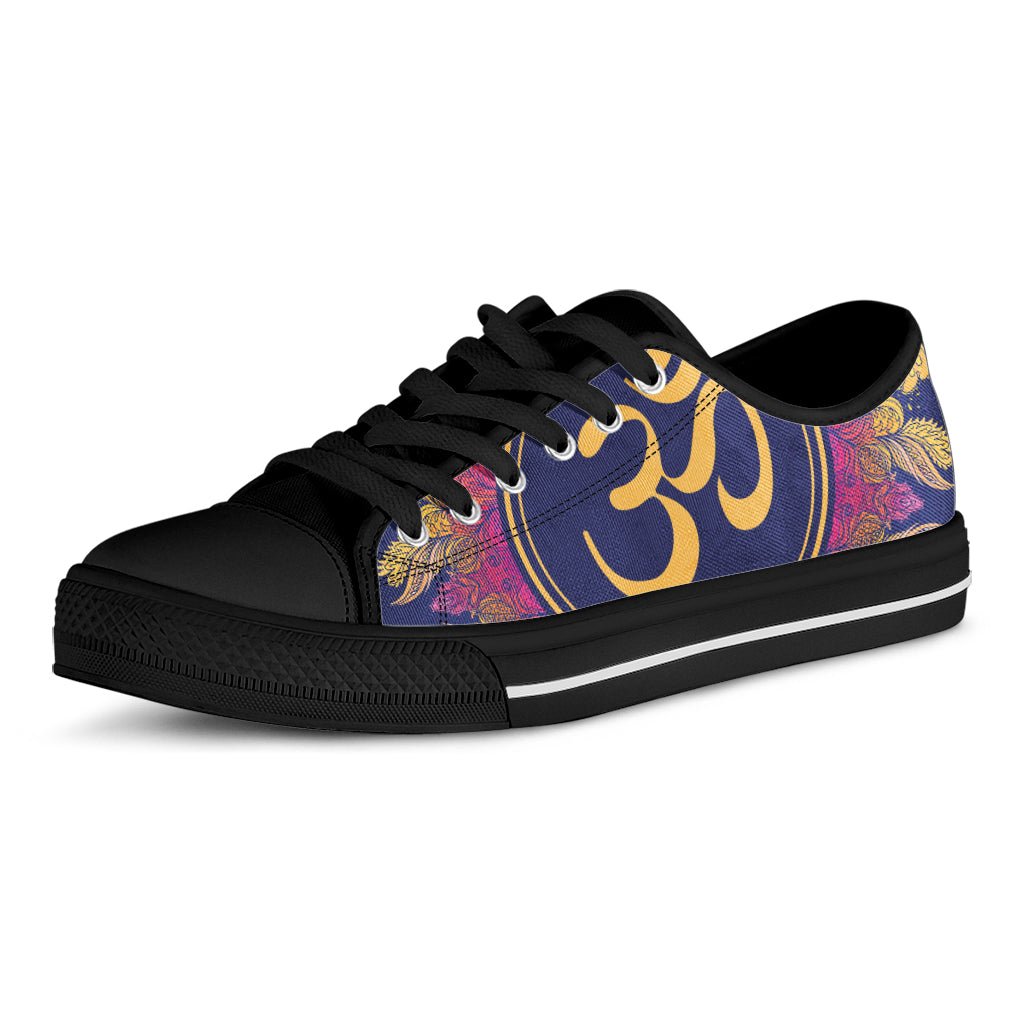Boho Om Mandala Print Black Low Top Sneakers