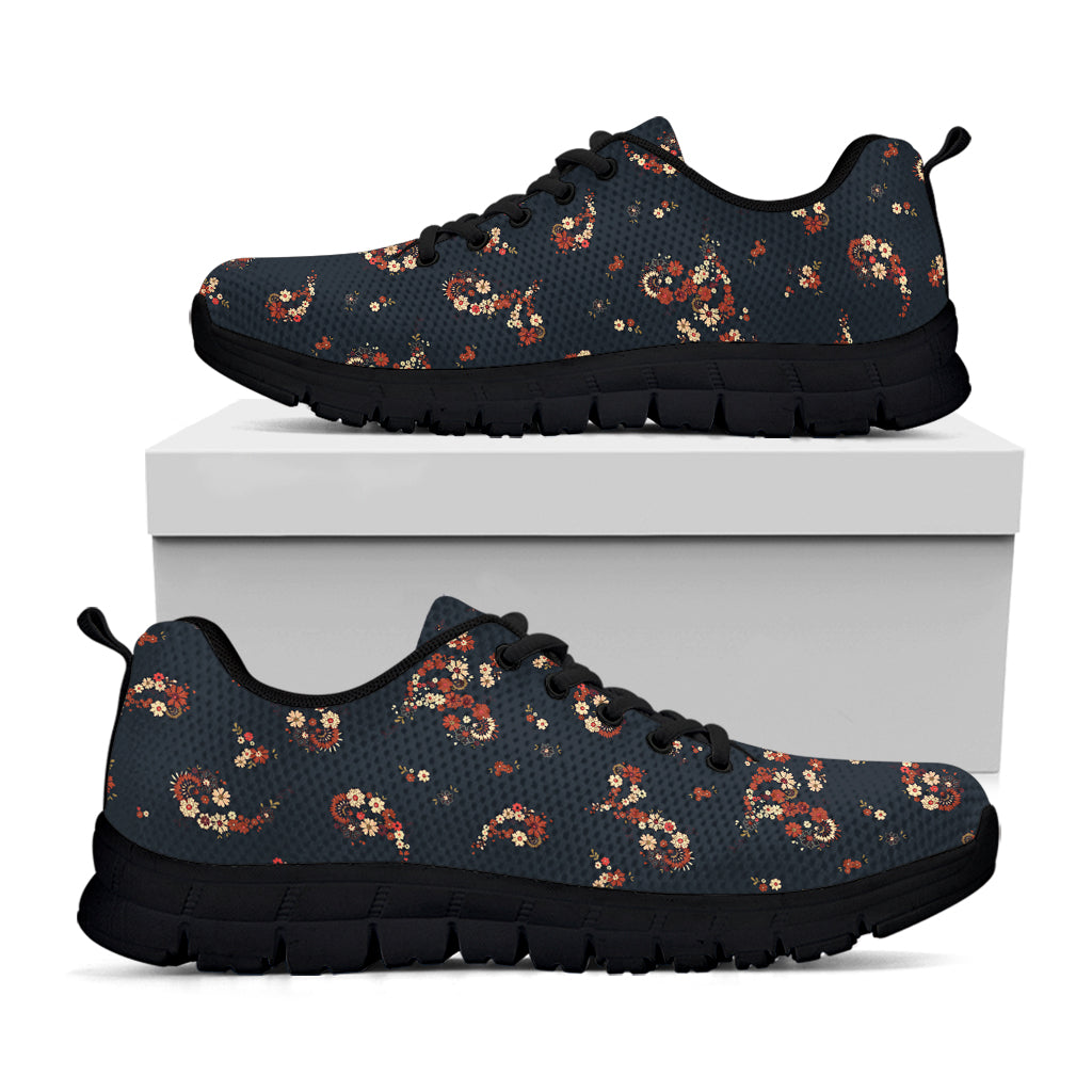 Boho Paisley Flower Pattern Print Black Running Shoes
