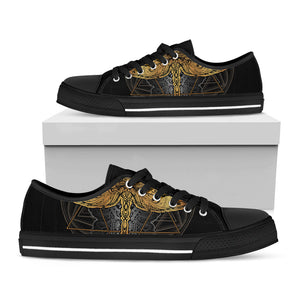 Boho Spiritual Dragonfly Print Black Low Top Sneakers