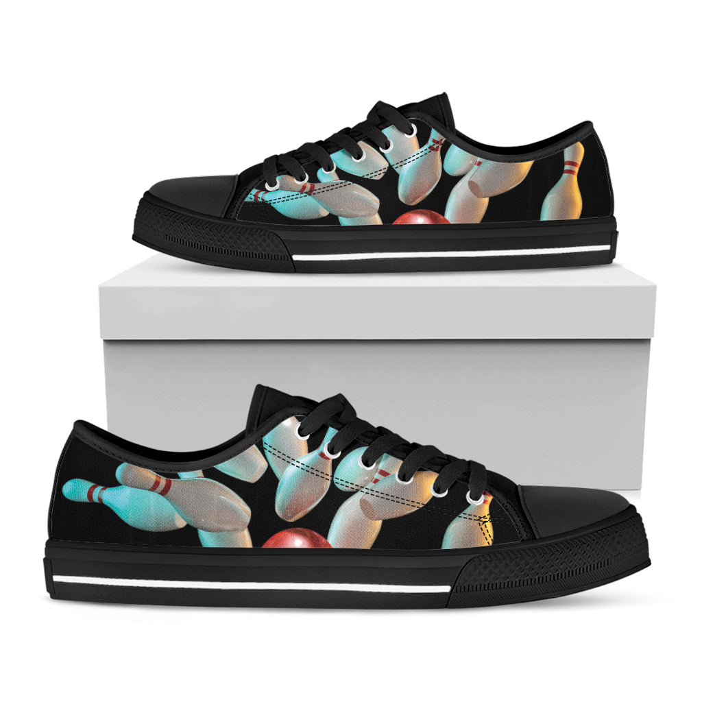 Bowling Strike Print Black Low Top Sneakers