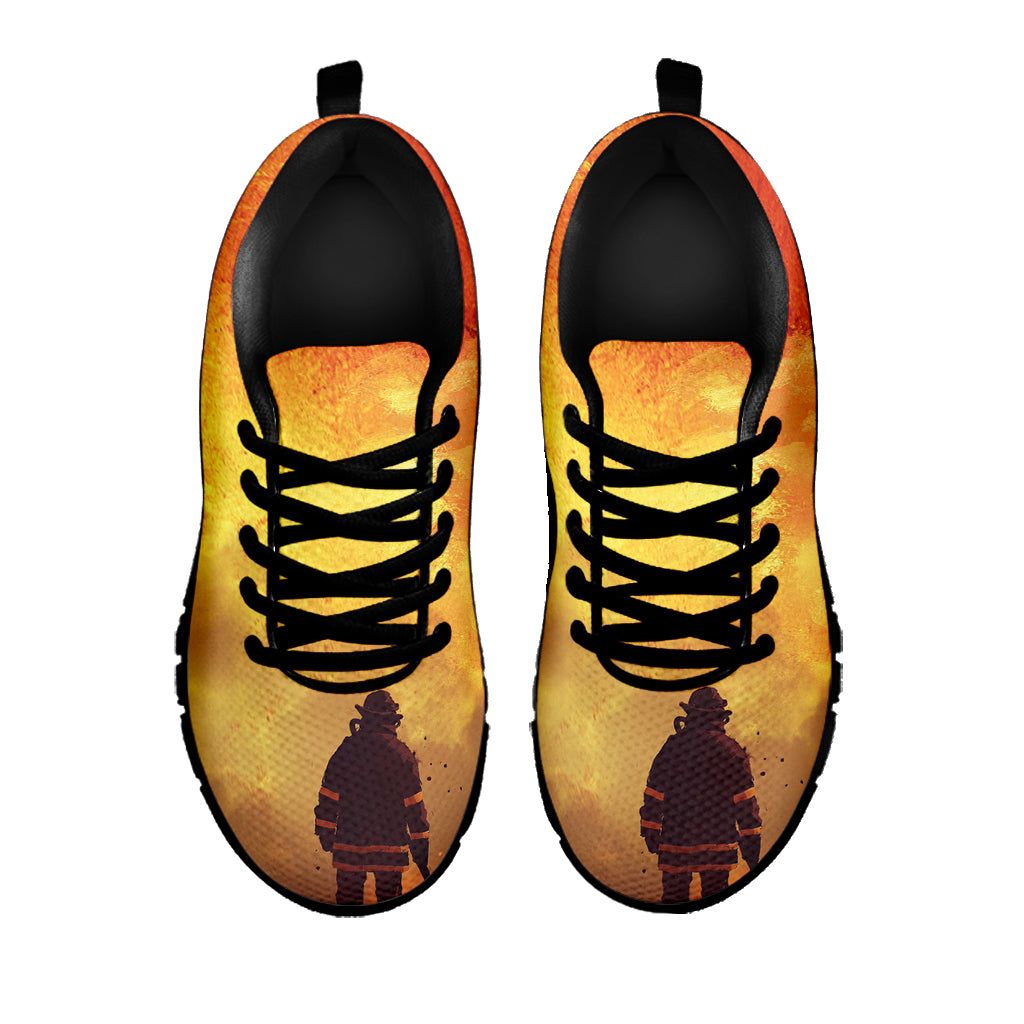 Brave Firefighter With Axe Print Black Running Shoes