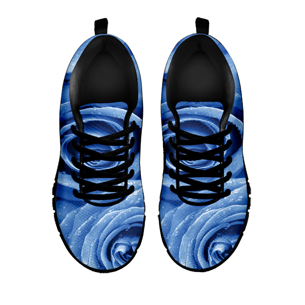 Bright Blue Rose Print Black Running Shoes
