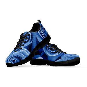 Bright Blue Rose Print Black Running Shoes