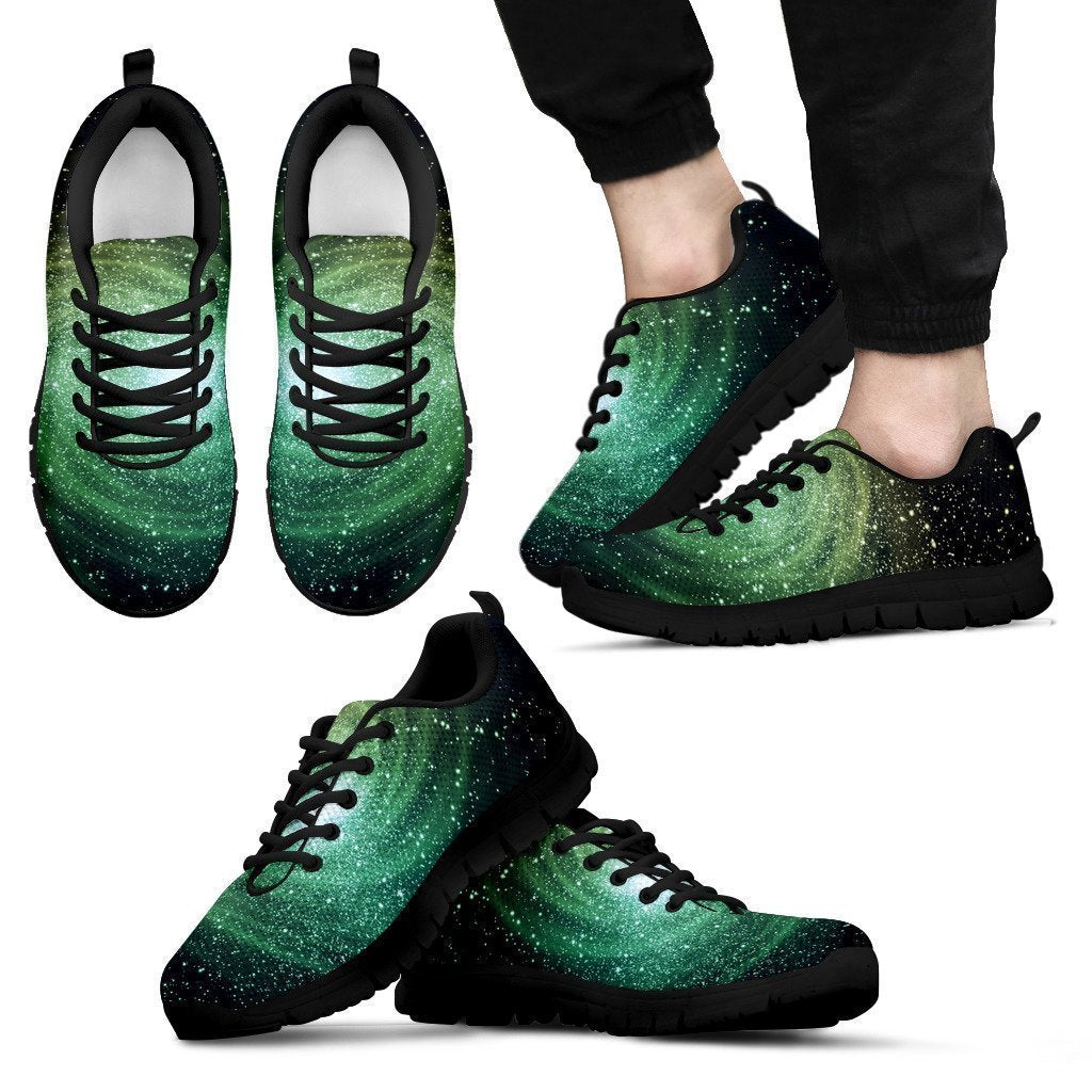 Bright Green Spiral Galaxy Space Print Black Running Shoes