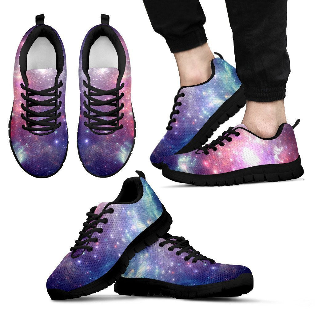 Bright Red Blue Stars Galaxy Space Print Black Running Shoes