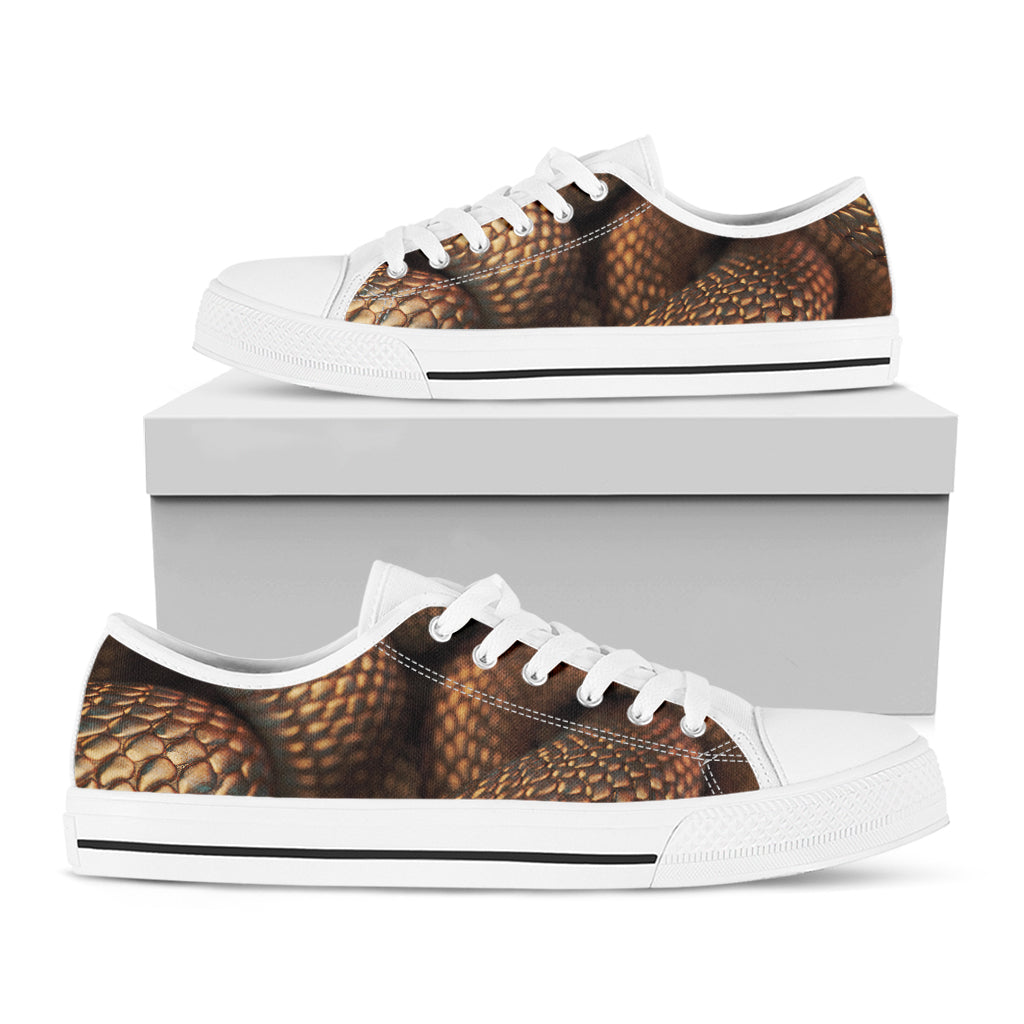 Bronze Snake Print White Low Top Sneakers