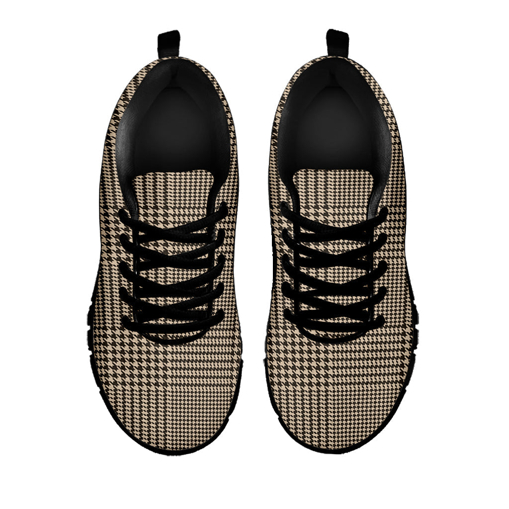 Brown And Beige Glen Plaid Print Black Running Shoes