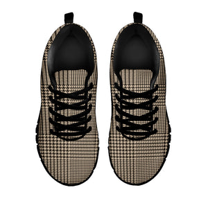 Brown And Beige Glen Plaid Print Black Running Shoes
