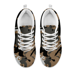 Brown And Black Camouflage Print White Running Shoes