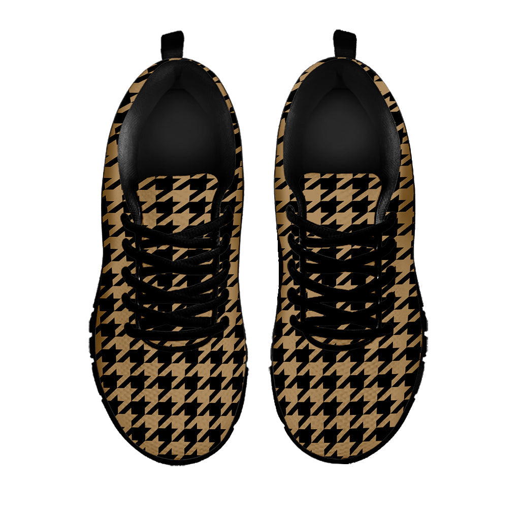 Brown And Black Houndstooth Print Black Running Shoes