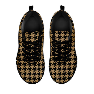 Brown And Black Houndstooth Print Black Running Shoes