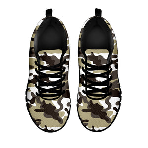 Brown And White Camouflage Print Black Running Shoes