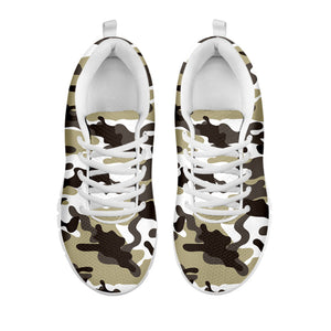Brown And White Camouflage Print White Running Shoes