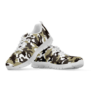 Brown And White Camouflage Print White Running Shoes