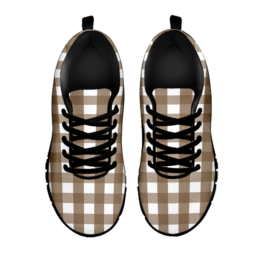 Brown And White Check Pattern Print Black Running Shoes