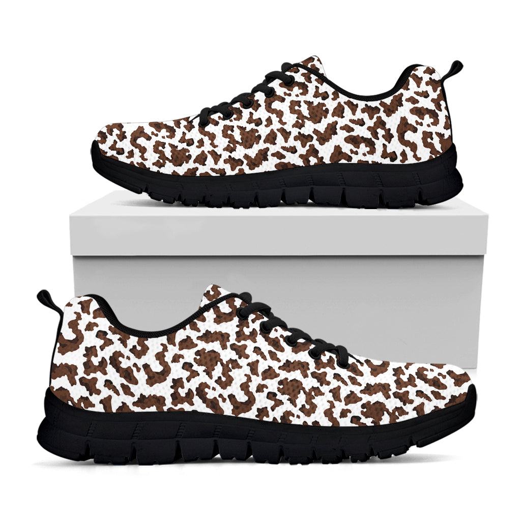 Brown And White Cow Pattern Print Black Running Shoes