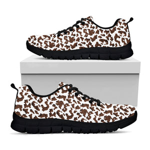 Brown And White Cow Pattern Print Black Running Shoes