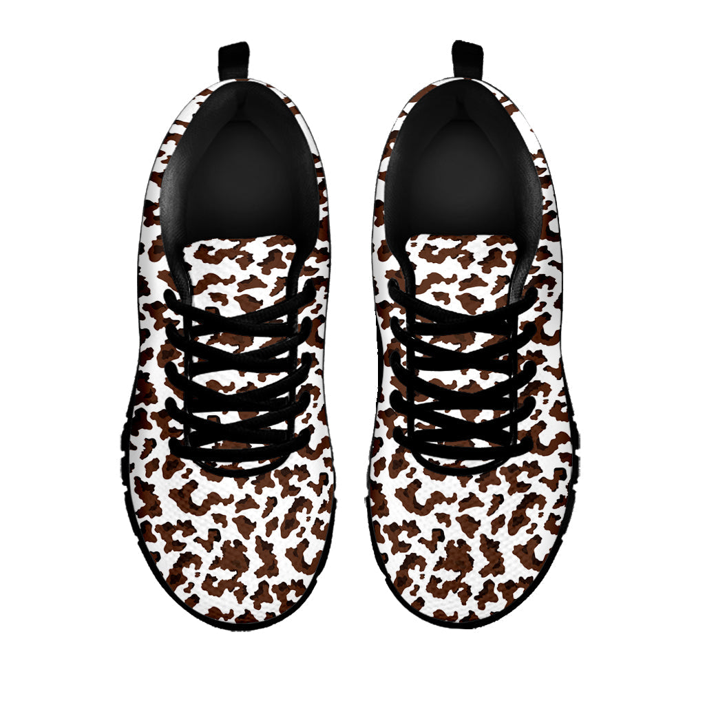 Brown And White Cow Pattern Print Black Running Shoes