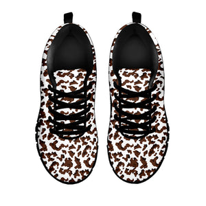Brown And White Cow Pattern Print Black Running Shoes