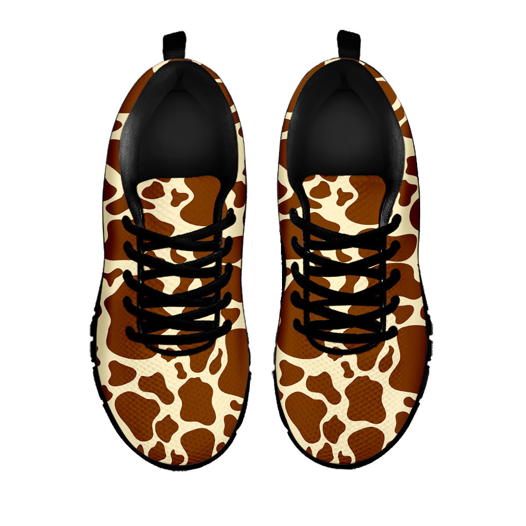 Brown Cow Print Black Running Shoes