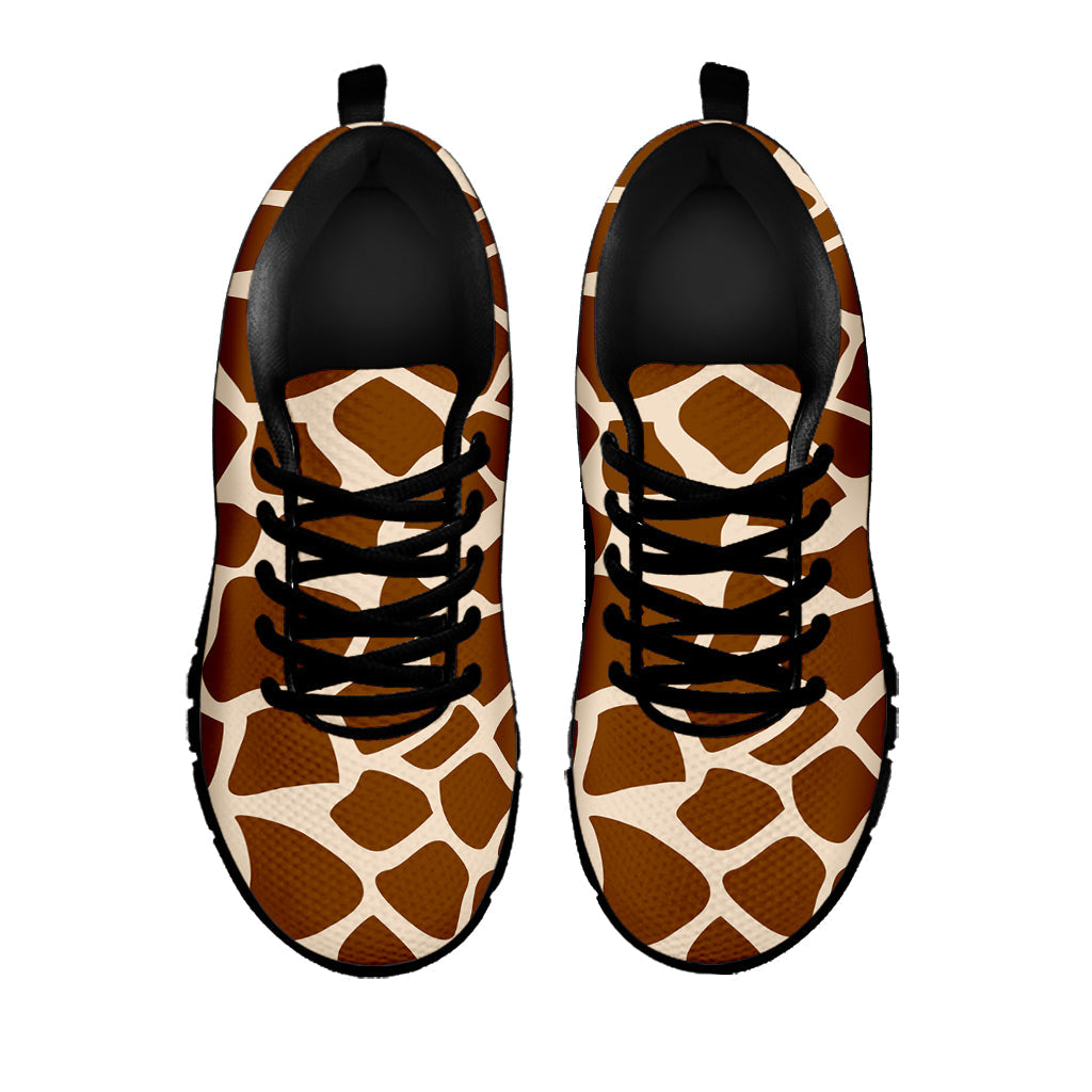 Brown Giraffe Pattern Print Black Running Shoes