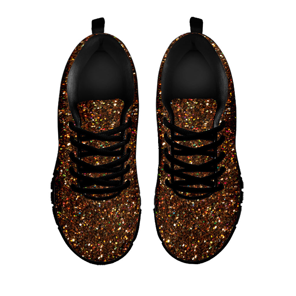 Brown (NOT Real) Glitter Print Black Running Shoes