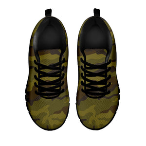 Brown Green Camouflage Print Black Running Shoes