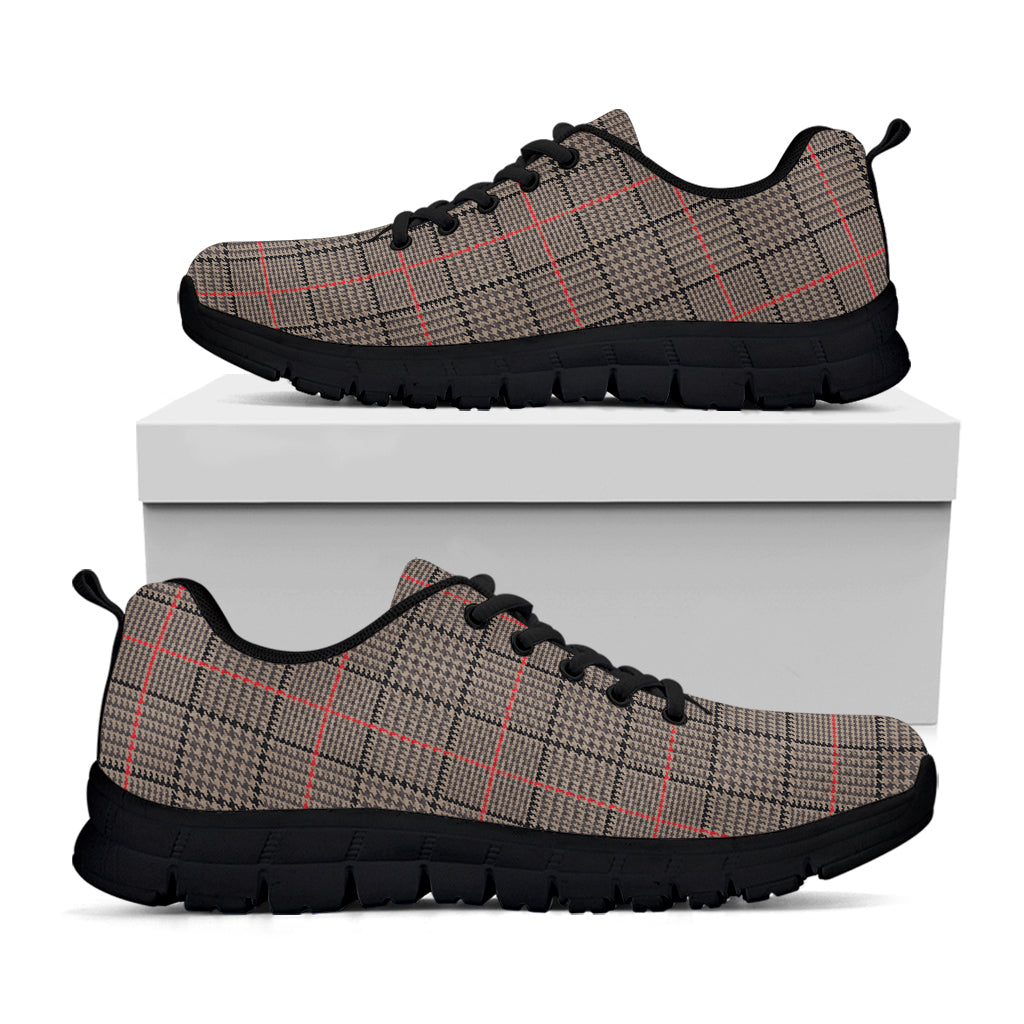 Brown Prince of Wales Check Print Black Running Shoes