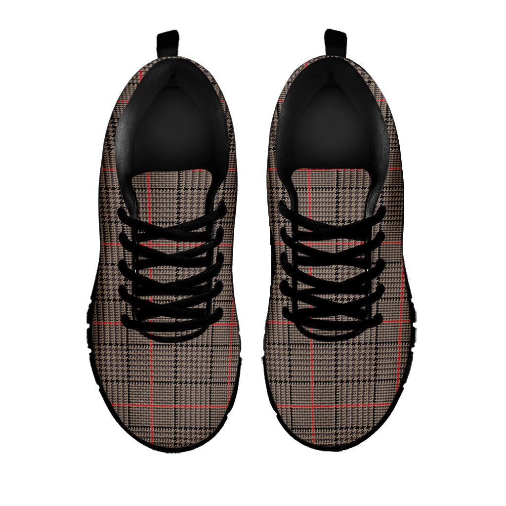 Brown Prince of Wales Check Print Black Running Shoes