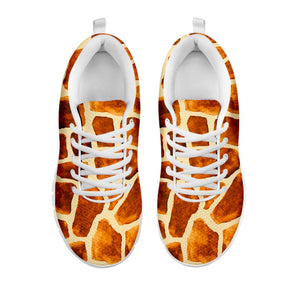 Brown Watercolor Giraffe Pattern Print White Running Shoes